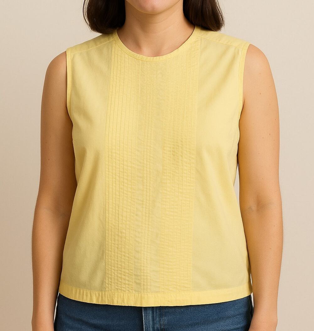 Vintage Yellow Broadcloth Sleeveless Pintuck Front Top Size 34